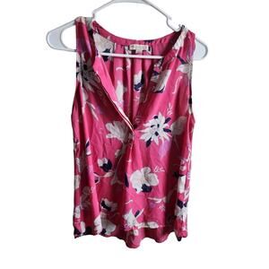 Elaine Rose Womens Sz M Sleeveless Blouse Pink White Floral